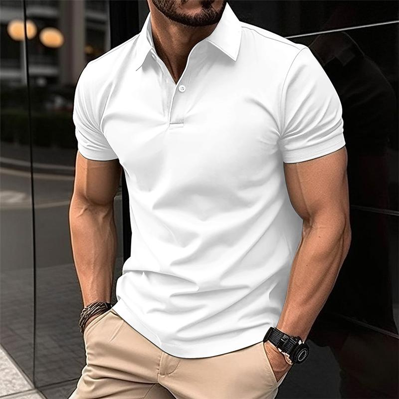 Product Introduction of JJ Summer Short Sleeve Polo Shirt Men Solid Color Button Lapel Button Top Cotton Fabric 13