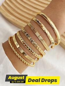 Geometric & Heart Design Cuff Gypsy Bangles As Gift for Girlfriend, Texture Metal Twist Design Exquisite Bracelet on Wrist, Elegant Matching Jewelry, Classic Fashion Accessories for Daily Wear, Stack Bracelet for Wife