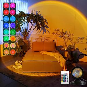 USB Powered Corner Sunset Mini Atmosphere Light, 16 Color LED Projector with Remote Control, Portable Projector for Photography, Party & Live Broadcast