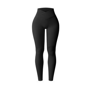 OQQ Women Yoga Leggings Ribbed Seamless Workout High Waist Cross Over Athletic Exercise Leggings Dry