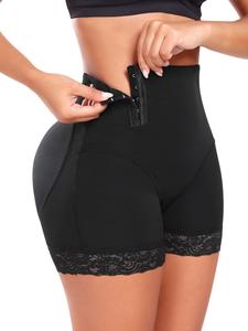 Women's High Waist Contrast Lace Shapewear Shorts, Tummy Control Butt Lifting Adjustable Hook & Eye Closure Shaper, High Stretch Shapewear Bottoms for Daily Wear