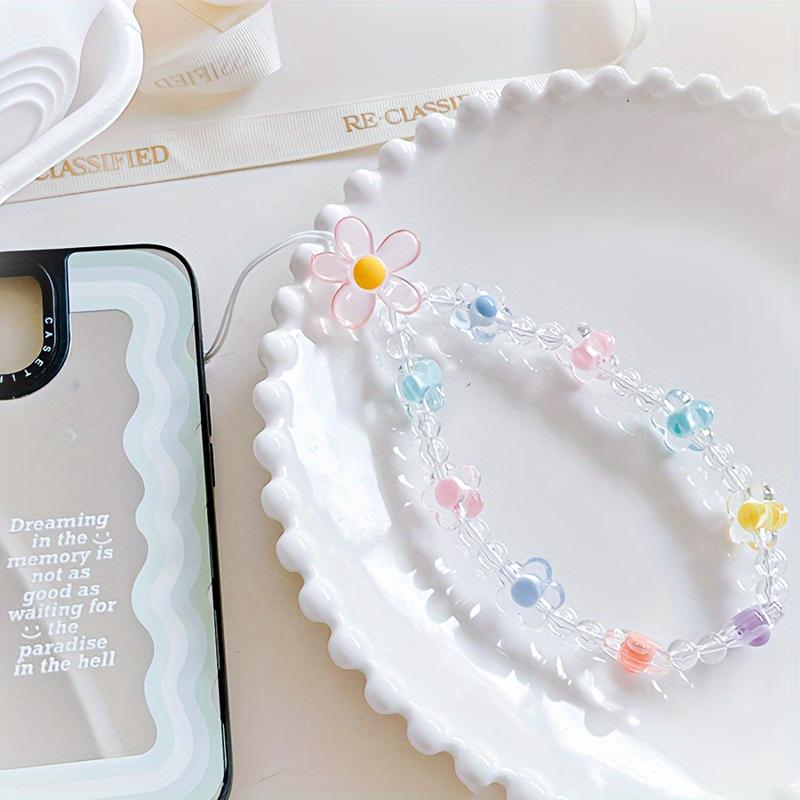 Colorful Flower Phone Strap, Fashionable Chain Pendant, Bead Bracelet, Flower Strap, Suitable for IPhone/Samsung Universal Accessories, Cute Phone Lanyard Bag Pendant, New Phone Case Lanyard, Perfect Gift for Girls 5
