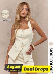 Women's Solid Color Tank Top & Skirt Two-piece Set, Casual Chic Fashion Cozy Elegant Minimalist Two Piece Set for Daily Outdoor Wear, Ladies Clothes for Summer, Womenswear