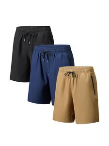 Men's Solid Color Letter Print Drawstring Waist Shorts, Regular Fit Casual Comfortable Breathable Lightweight Zipper Pocket Design Shorts for Summer, Men's Bottoms for Daily Wear