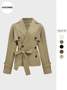 Trendy Solid Color Notch Lapel Double Breasted Long Sleeve Trench Coat