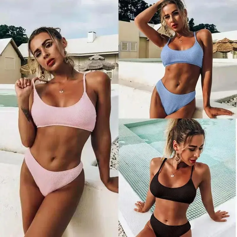 Sexy Solid Color Women's Bikini Set 2025 New Arrival Two-Piece Swimsuit Trendy Beachwear Comfortable Fit Swimwear for Ladies