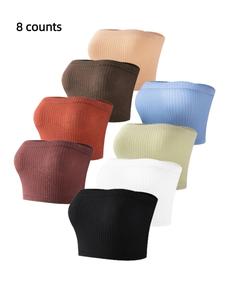 Women's Solid/Cat Wireless Tube Top, Casual Comfortable Ribbed Strapless Lingerie Top For Daily Wear, Summer Outfits 2024, Summer Outfits 2024, Breathable Women's Lingerie