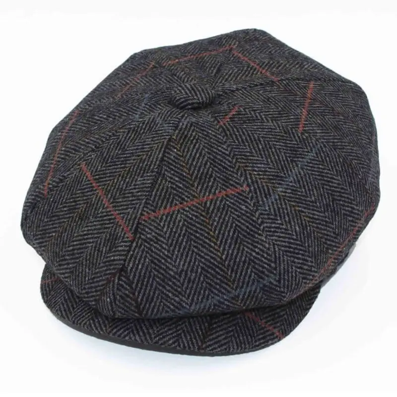 Classic Herringbone Newsboy Hat in Brown Check, Black, Charcoal & Blue – Royal Stallion Collection (S to 2XL) | Timeless Vintage Style 6