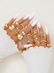 Women's Elegant Fashion Alloy Cuff Wide Stackable Rings, Casual Irregular Accessories for Women, Trendy All-match & Exquisite Jewelry for Birthday Gift