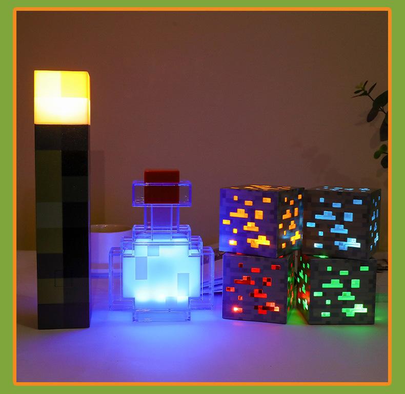Product Introduction of Mining Ore Diamond Emerald Redstone Gold USBRechargable Color Changing Night Light Bedroom DecorToy Gift LED Night Lights Bedroom Lamp 4