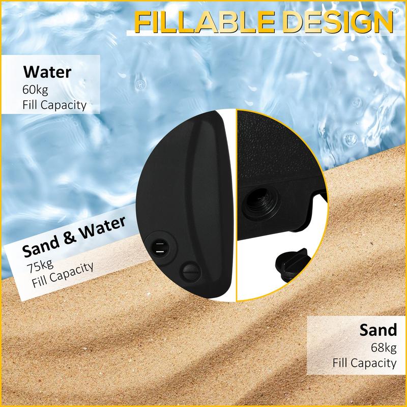 Outsunny Parasol Base, Water and Sand Filled, Up to 75kg, Portable Umbrella Stand Weights for Cantilever Banana Parasol with Wheels, Black 4