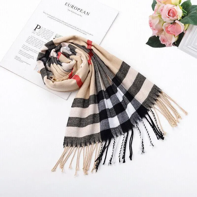 Men’s & Women’s Cashmere Scarf, Winter Warm Soft Fringe Tassel Long Shawl Wrap, UK 7