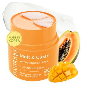PLANTIFIQUE Korean Cleansing Balm Makeup Remover with Mango & Papaya Extracts, Hyaluronic Acid and Ceramide - Melting Cleanser for All Skin Types