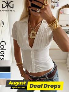 Women's Plain Shirt, Casual Short Sleeve Top for Daily Wear, Basic Ladies Clothes for Summer, Womenswear, White Blouse