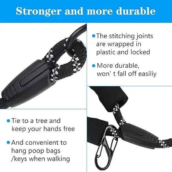 Training Lead for Dogs - 10M 20M Long Line Dog Lead with Carabiner Clip and Padded Handle Dog Training Leads, Reflective Long Lead Durable Recall Training Lead for Small Medium Large Dog (10M/33FT) 5