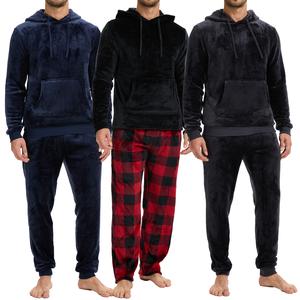 Mens Hooded Fleece Pyjama Set Long Sleeve T-Shirt & Bottom Pants Sleepwear Loungewear & Winter Nightwear for Men Soft Top & Trousers