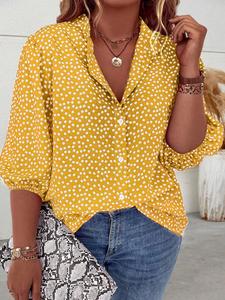 【Plus Size】 Ditsy Floral Print Curved Hem Shirt, Casual Rolled Sleeve Collared Top for Daily Wear, Women Plus Clothing for All Seasons, Blouse