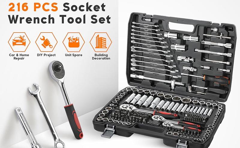 Product Introduction of UK SELLER680 216 Piece 1/4" 1/2" 3/8" Drive Socket Set with Bits, Quick Release Ratchet Wrench Spanner Set - CR-V - Socket Set and Tool Set for Household DIY, Car Repair 1