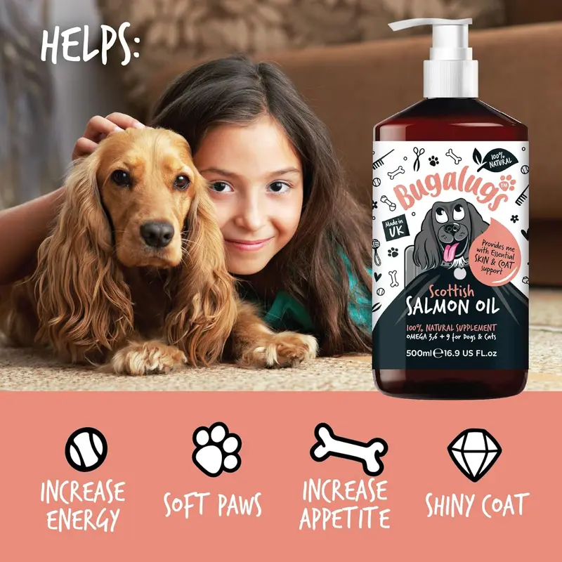 Bugalugs Scottish Salmon Oil For Dogs & Cats, Dog Supplement Support for Skin And Coat, Itchy Skin & Moulting, Omega 3 Fish Oil (Salmon, 500ml) 2