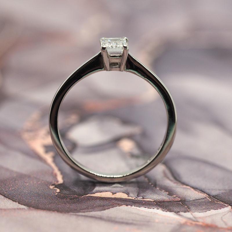 Platinum Emerald Cut Diamond Solitaire Ring, size I 1/2 2