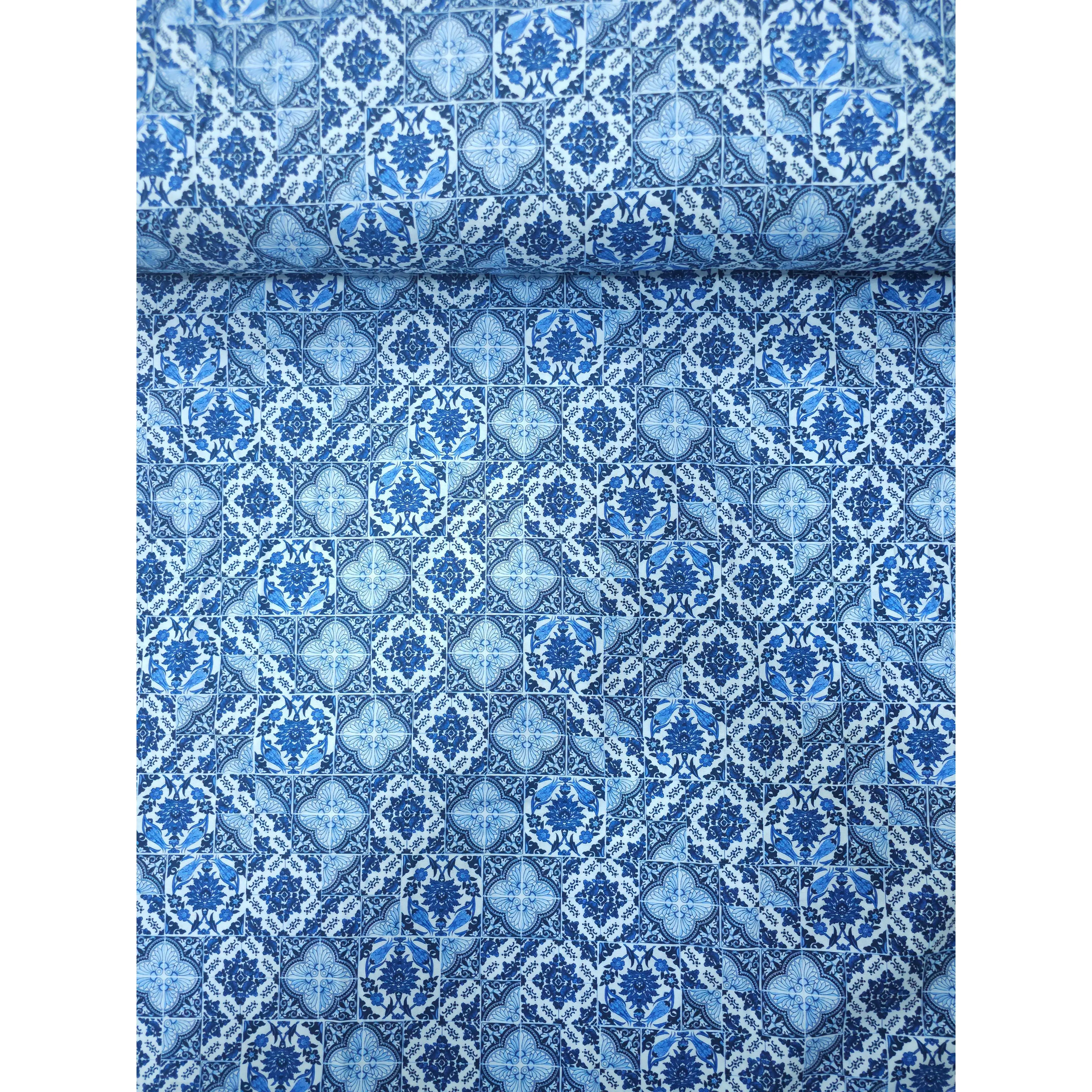 Blue Mosaic Tile 100% Cotton