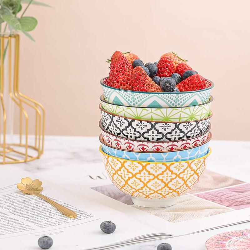 Porcelain Dessert Bowls Cereal bowl - Ceramic Bowl Set of 6 - Colorful Small Bowls for Ice Cream | Soup | Cereal | Rice | Snack | Side Dish | Condiment Microwave and Dishwasher Safe -4.75 Inch(10OZ) 2