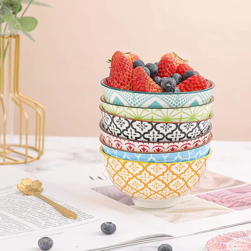 Porcelain Dessert Bowls Cereal bowl - Ceramic Bowl Set of 6 - Colorful Small Bowls for Ice Cream | Soup | Cereal | Rice | Snack | Side Dish | Condiment Microwave and Dishwasher Safe -4.75 Inch(10OZ) 2
