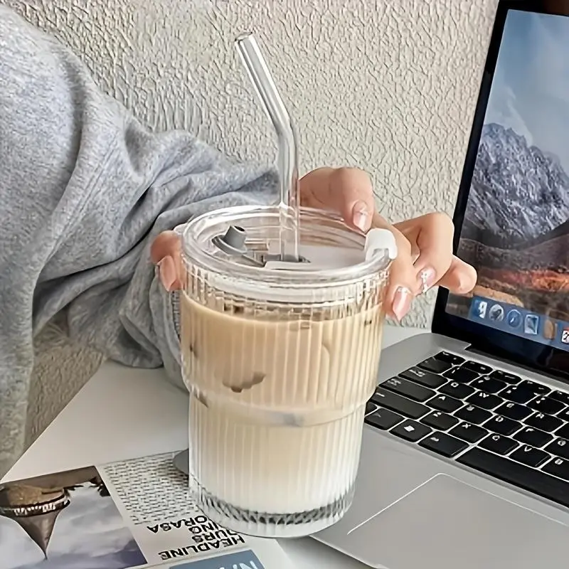 Stylish, Leak-Resistant Insulated Glass Water Bottle with Straw & Lid - Spill-Proof, Perfect for Home, Office, Travel & Outdoor Use 1