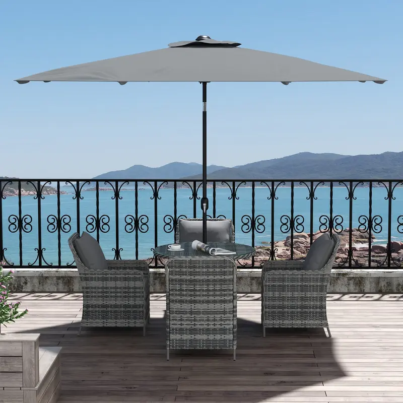 4 Seater Rattan Dining Set with Parasol & Cushions - Mixed Grey 6