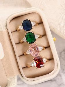 Women's Elegant Colorful Gemstone Decorated, Exquisite Trendy Ring, Fashionable Jewelry for Women As Engagement Anniversary Party Jewelry Gift Artificial Gemstone Ring