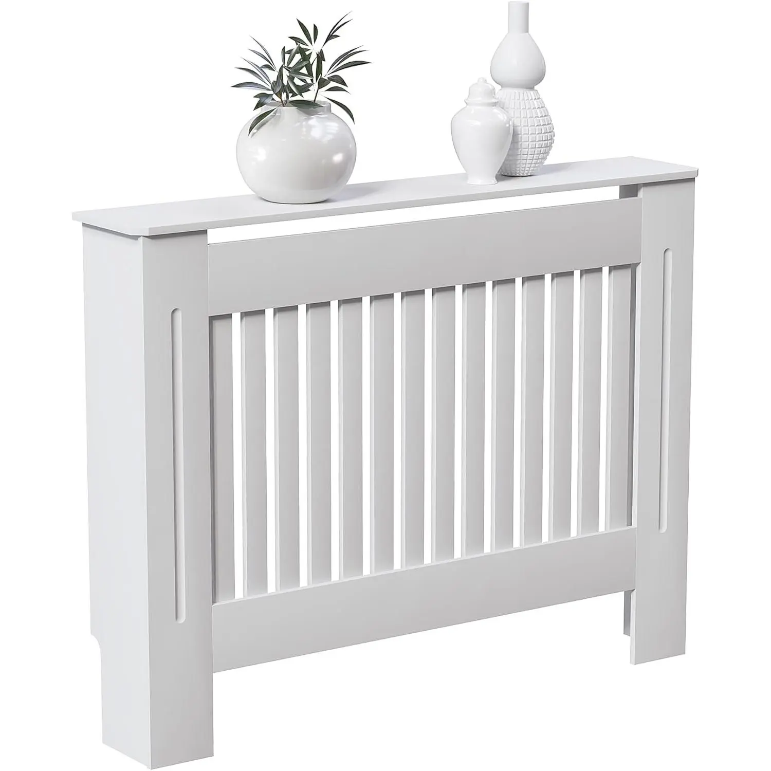 Vida Designs Chelsea Radiator Cover With Modern Slats White Decorative Heater Cover with Shelf, Medium, (H: 82 / W: 112 / D: 19 cm)