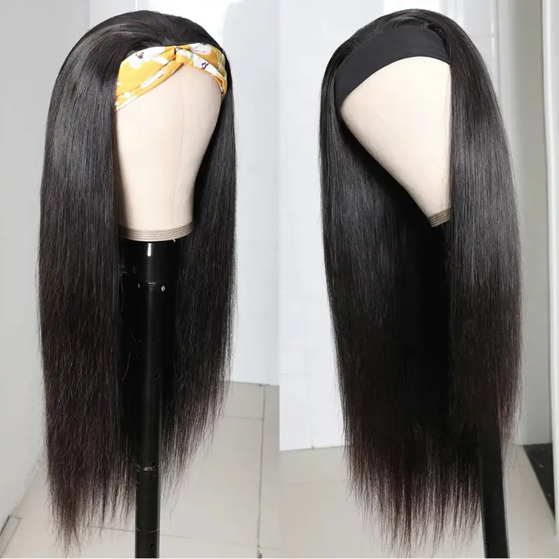 Headband Wig Human Hair Straight 18-32“ Headband Wigs for Black Women Glueless None Lace Front Wig Brazilian Virgin Human Hair 1