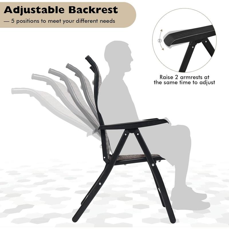 Set of 2 Patio Rattan Folding Chair, 5-Position Adjustable Outdoor Wicker Dining Seat with Widened Armrest,High Backrest and Anti-slip Pads for Garden Picnic Camping (1) 3