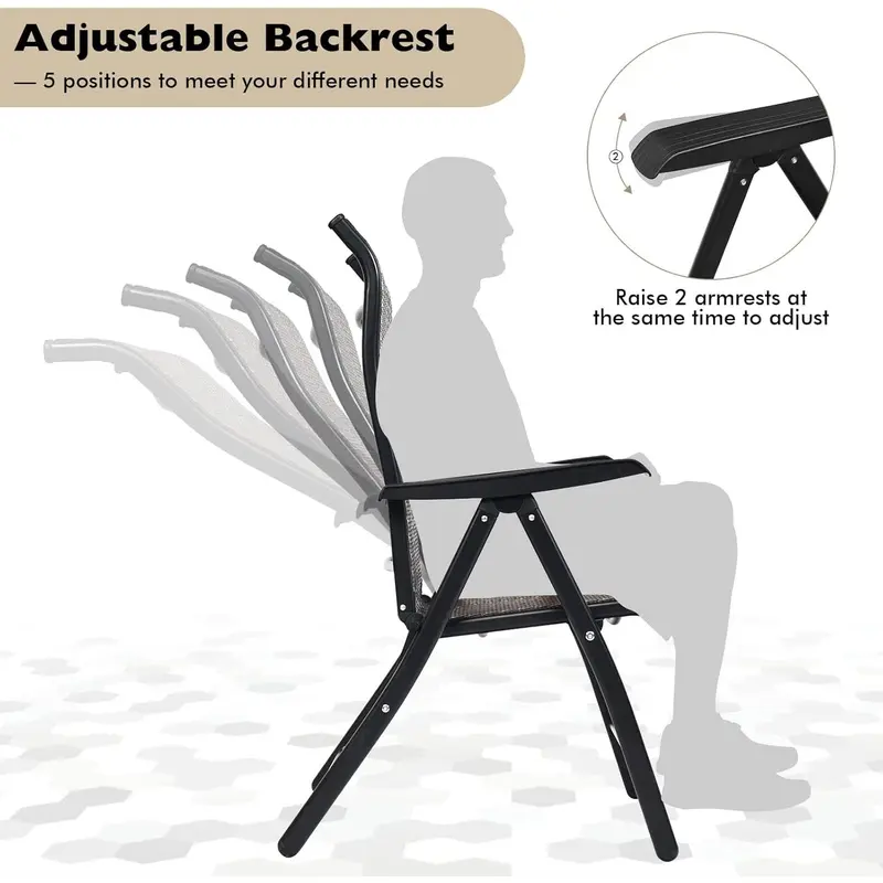 Set of 2 Patio Rattan Folding Chair, 5-Position Adjustable Outdoor Wicker Dining Seat with Widened Armrest,High Backrest and Anti-slip Pads for Garden Picnic Camping (1) 3