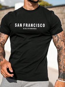 Men's Letter Print Round Neck Tee, Loose Casual Fashion Short Sleeve T-shirt for Summer, Men's Top for Daily Wear, Tropical