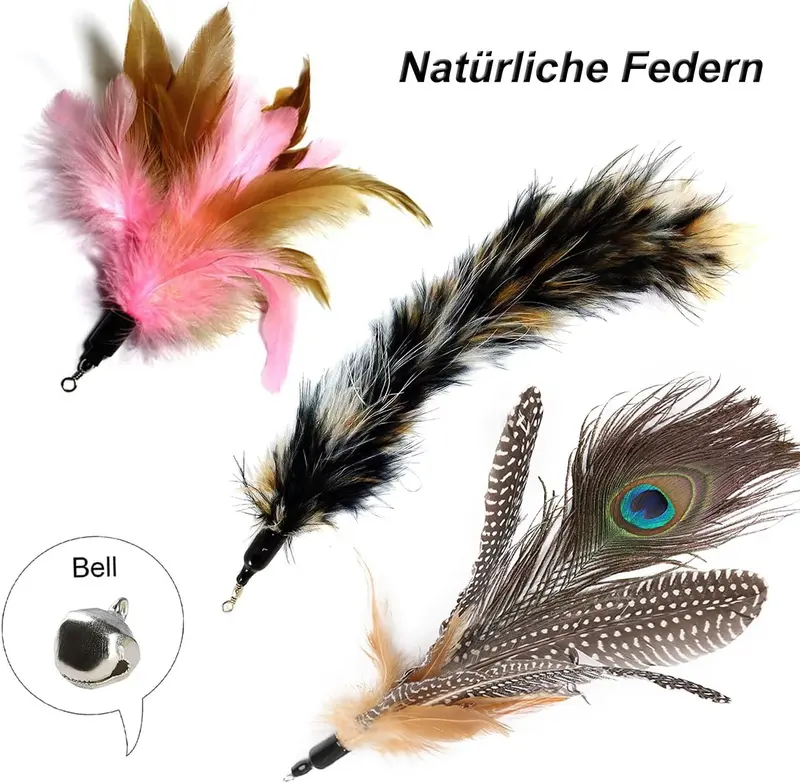 Cat Toys, Cat Feather Toys, Interactive Cat Teasers Wand Toys 6Pcs, Cat Toys for Indoor Cats Adult Kitten 3