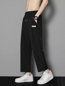 Men's Solid Color Letter Print Pants, Loose Casual Comfy Breathable Trousers for Summer, Men's Bottoms for Daily Wear