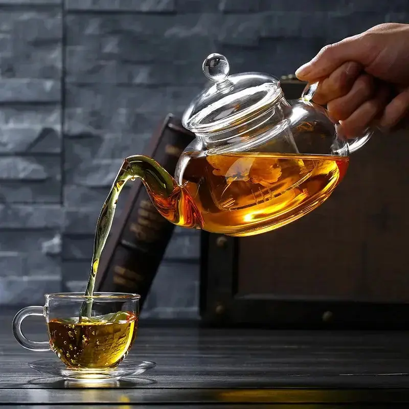 High Borosilicate Glass  Flower Teapot Set: Heat-Resistant, Filterable, 400ml/1000ml" Fruit Cup 1