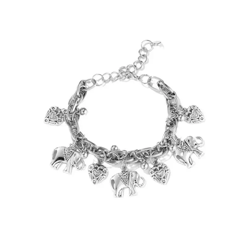 Women's Boho Style Elephant & Heart Design Anklet, Fashionable Retro Anklet for Women & Girls, Trendy All-match Vintage Body Jewelry As Gift for Summer Decor 5