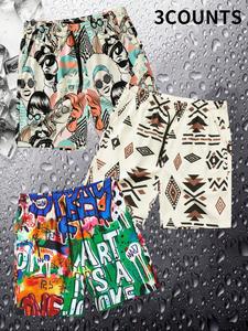 Men's  Graphic Print  Beach Shorts, Casual Comfy Breathable Swim Shorts for Summer, Men's Shorts for Beach Vacation
