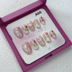 Summer flower short hand-painted nail art, press false nails, detachable and reusable press  nails miffy  nails miffy  nails short  press  nails