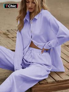 Two-piece Set Women's Solid Color Button Front Shirt & Wide Leg Pants, Casual Comfy Set for Daily Wear, Ladies Clothes for All Seasons, Casual Matching Set
