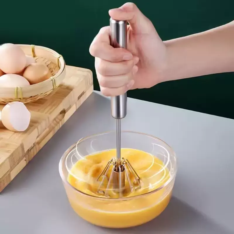 Stainless Steel Egg Beater, 1 Count Multifunctional Handheld Egg Whisk, Hand Push Semi-automatic Egg Beater, Kitchen Baking Utensils 0