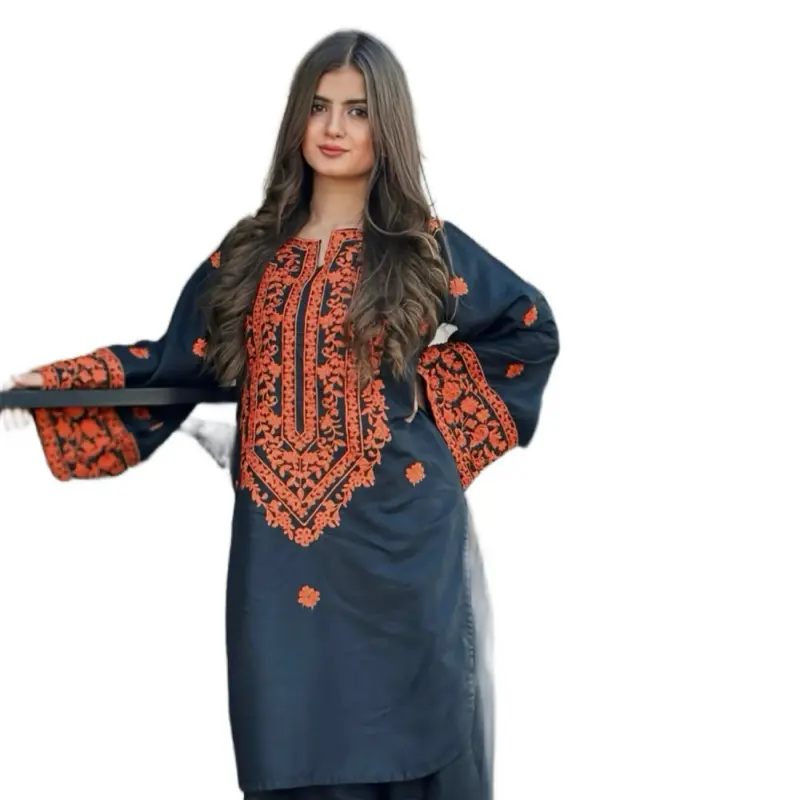 Women's Linen 2 Piece Kurta Set with Embroidery for Everyday Wear