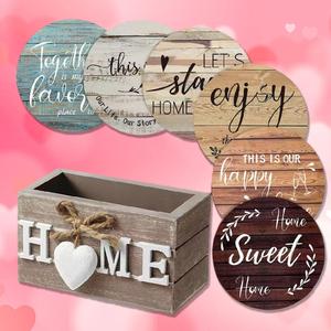 Wooden Heart Shaped Box & Letter Pattern Coaster, 6 Counts/set Creative Home Coaster with Holder, Heat Resistant Coffee Cup Mat for Home Kitchen Dining Room