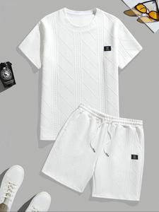 Two-Piece Set Men's Textured Short Sleeve Tee & Shorts, Casual Cozy Round Neck T-shirt & Shorts for Daily Outdoor Wear, Men's Clothing for All Seasons