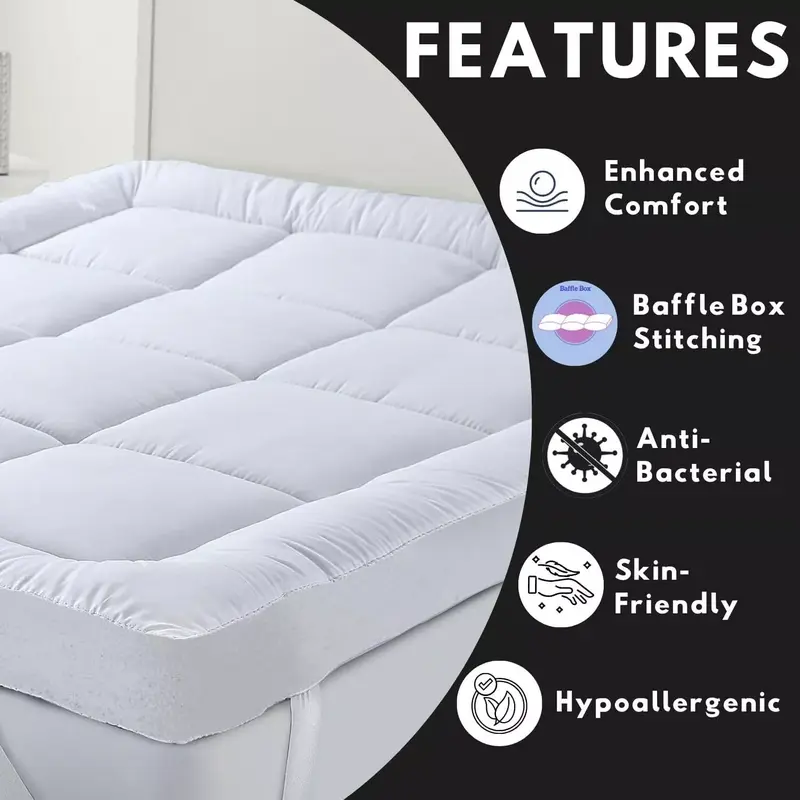 Premium Mattress Topper  4-Inch/10cm Extra Deep  Microfiber Hotel Quality Mattress Topper Super Soft and Fluffy Mattress Topper with Box Stitching for Enhanced Comfort 7