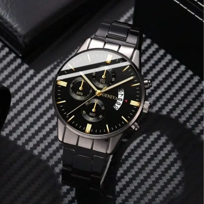 Men Quartz Watches, Men's fashion luxury casual watch,waterproof Quartz wristwatch for men gold strap 4