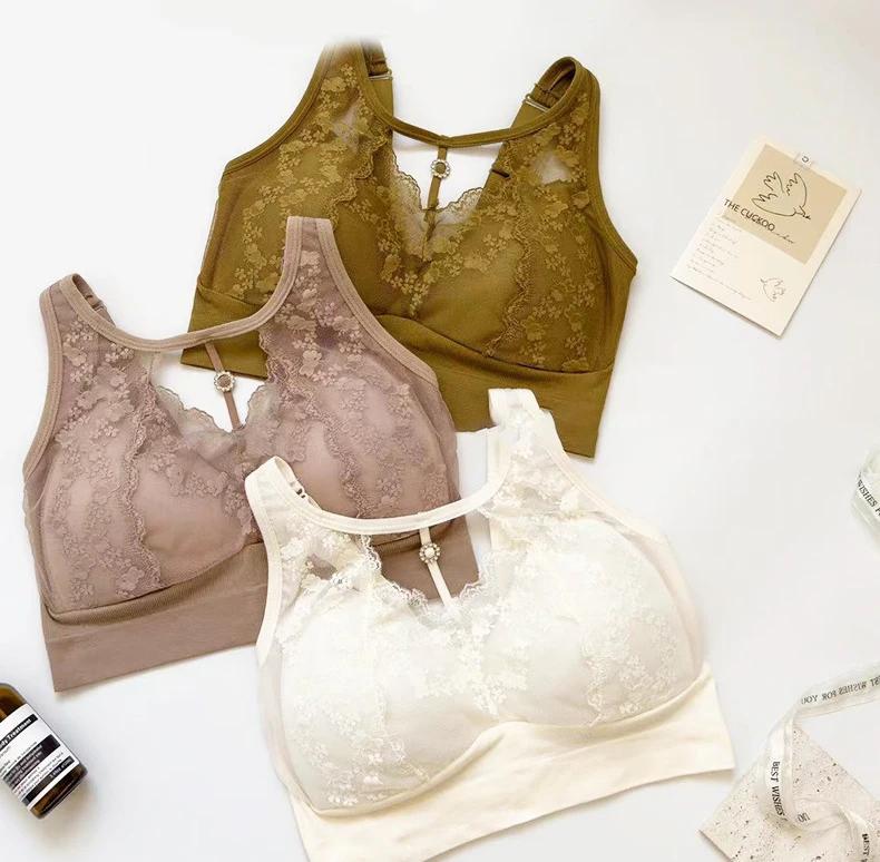 Product Introduction of Sexy Hollow Lace Underwear Latex Chest Pad Without Steel Ring Gathering Anti Beauty Back Wrapped Bra 17