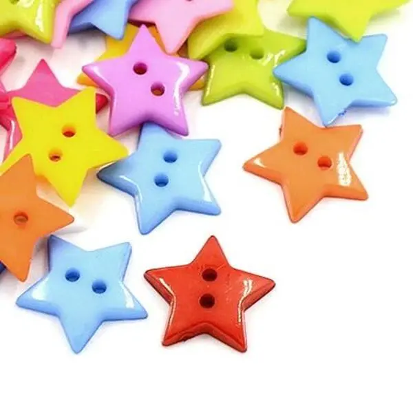 Acrylic Buttons Mixed-Colour Star 19mm 2-Hole Pack Of 50+